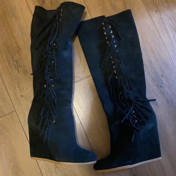 Coach 🔥Cascading fringe boot Dollie A7132 Suede Leather Black Boots size 8 - Picture 10 of 11